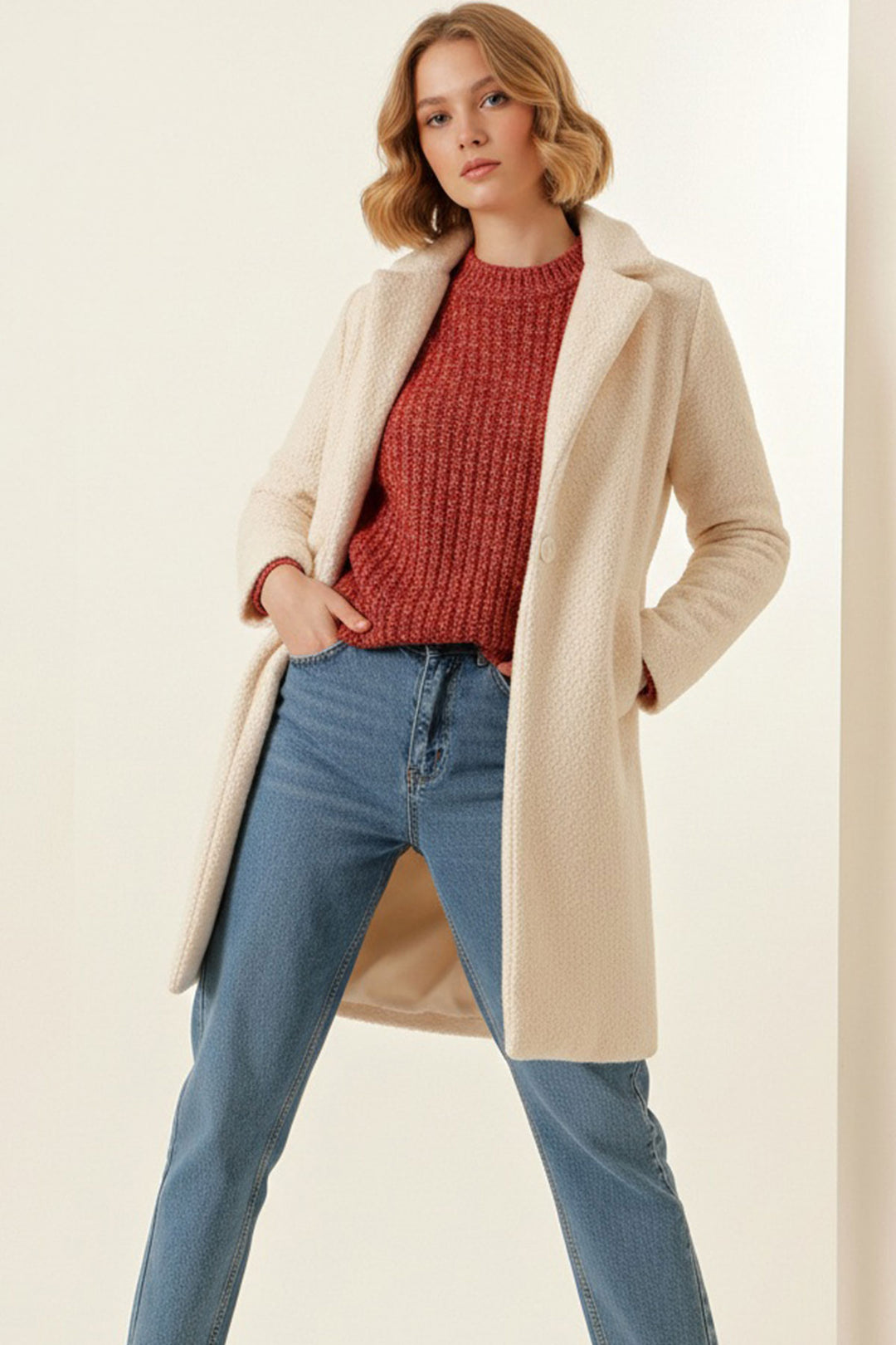 Bigdart 9085 Manteau en laine oversize pour femme - M.Crème