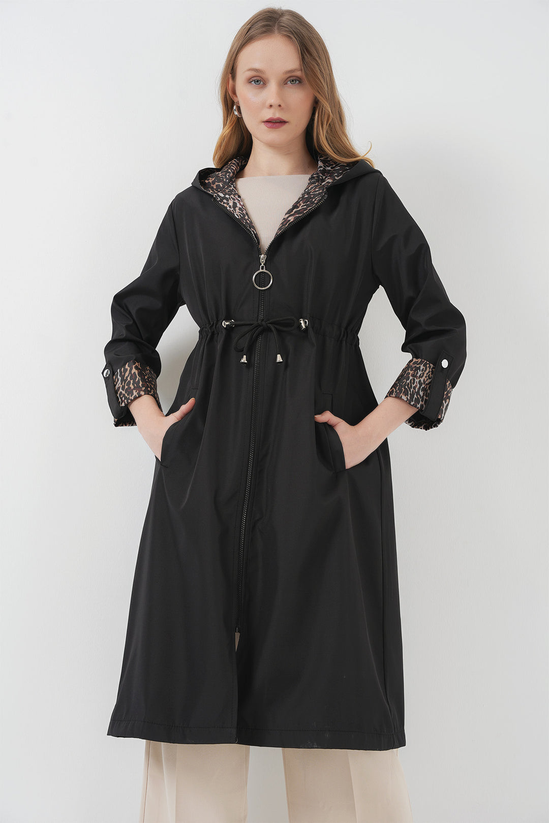 Bigdart 9091 Trench à capuche avec taille froncée - Noir