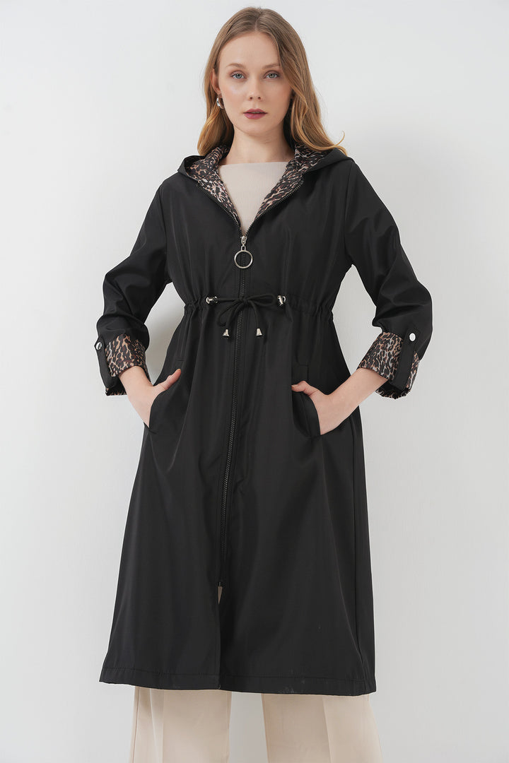 Bigdart 9091 Trench à capuche avec taille froncée - Noir