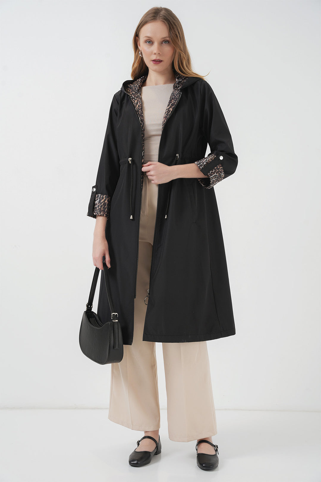 Bigdart 9091 Trench à capuche avec taille froncée - Noir