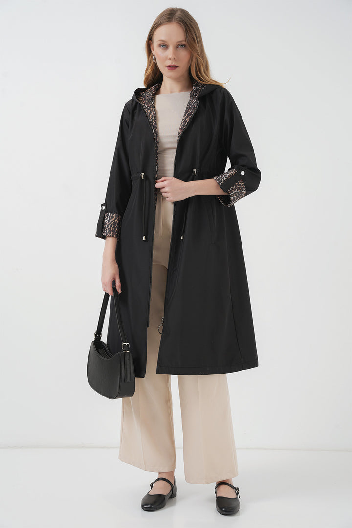 Bigdart 9091 Trench à capuche avec taille froncée - Noir