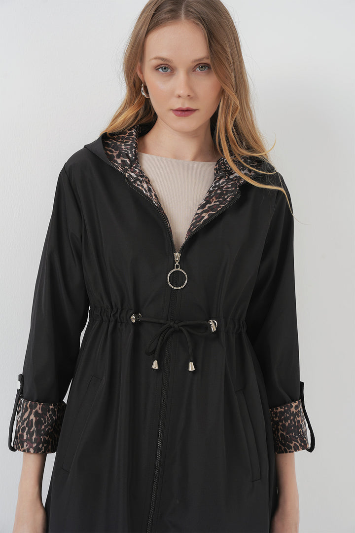 Bigdart 9091 Trench à capuche avec taille froncée - Noir