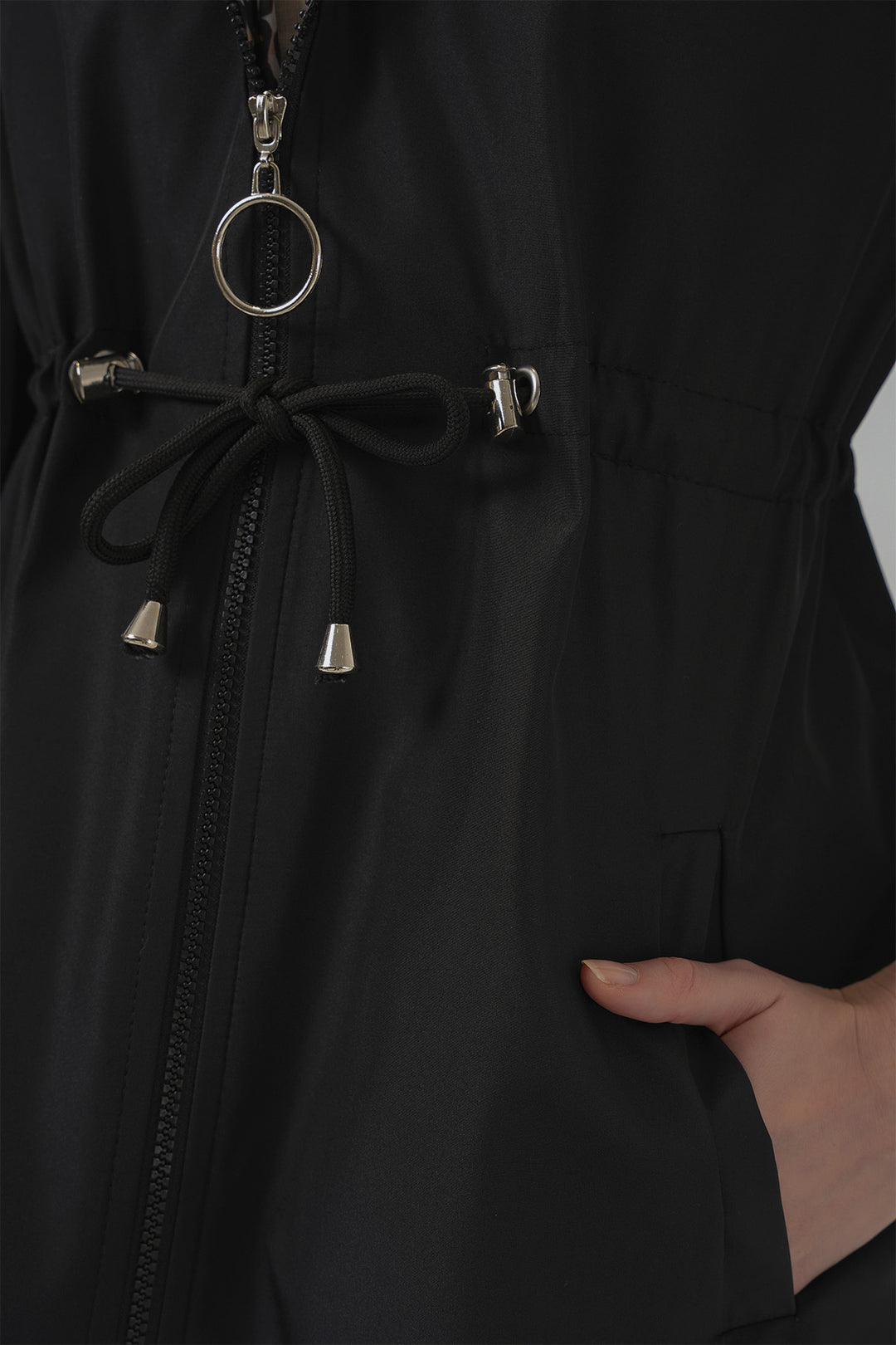Bigdart 9091 Trench à capuche avec taille froncée - Noir