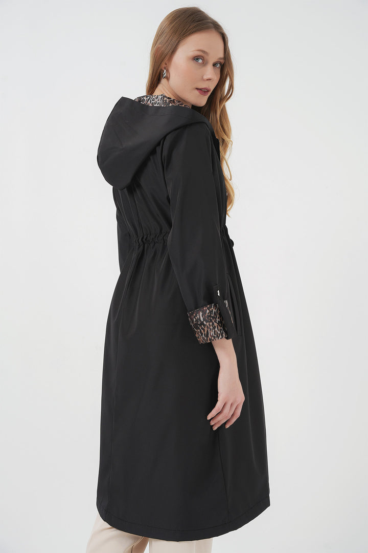 Bigdart 9091 Trench à capuche avec taille froncée - Noir