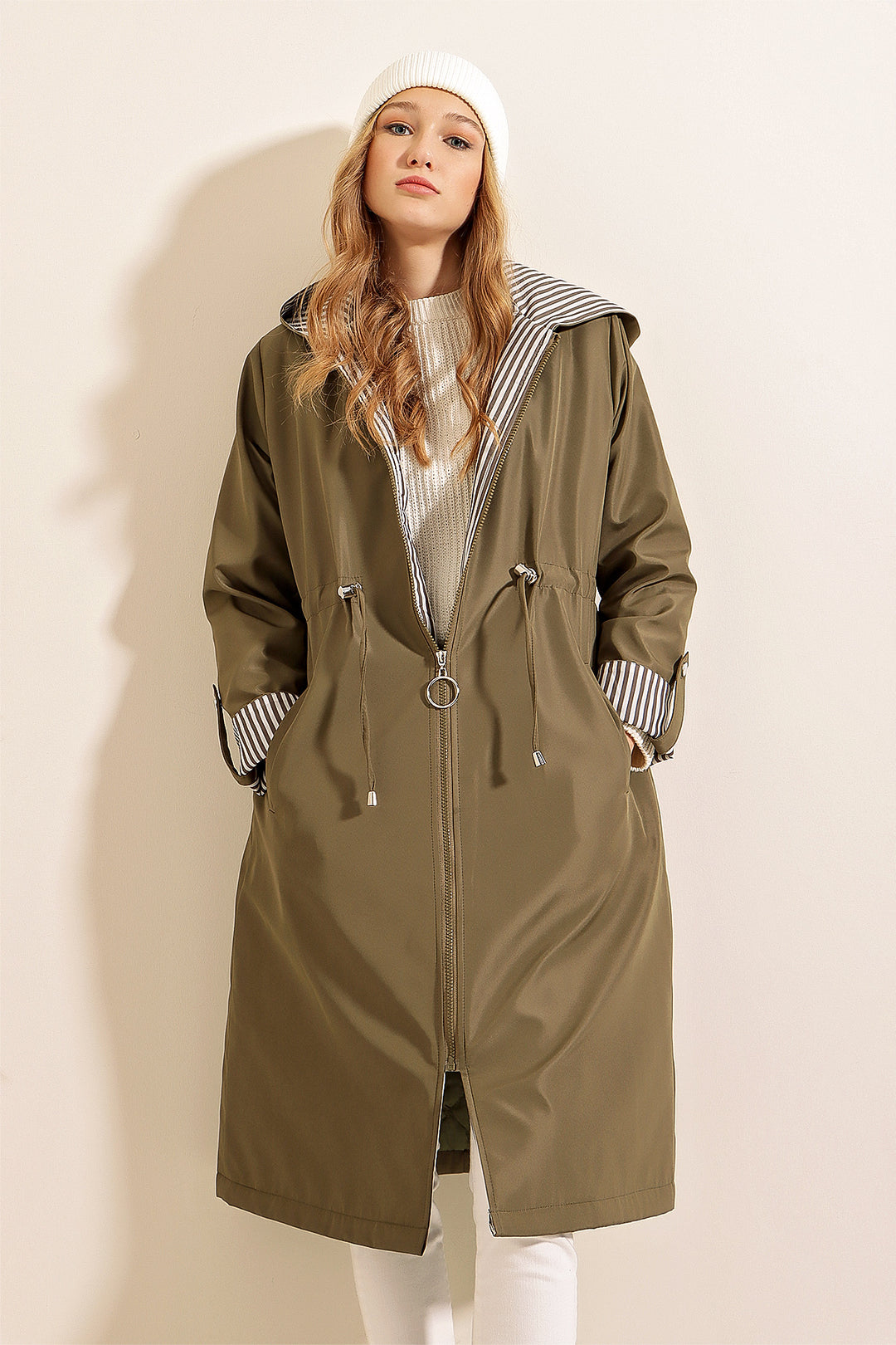 Bigdart 9091 Manteau trench à capuche avec cordon de serrage - Kaki