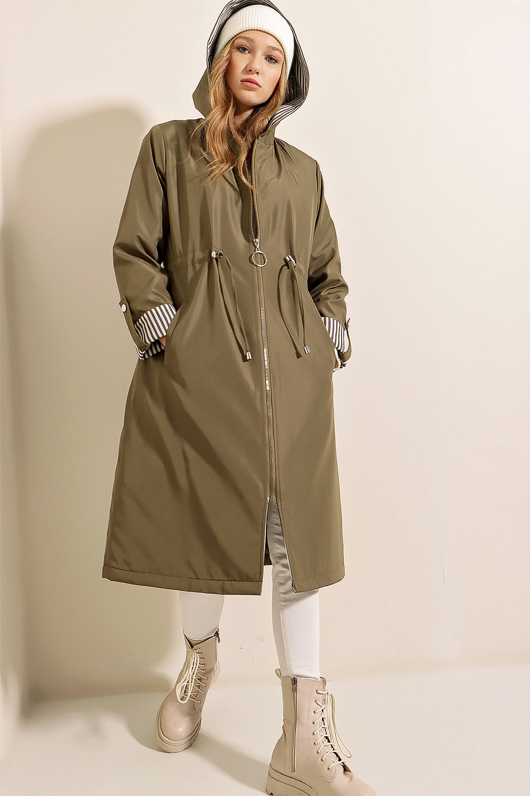 Bigdart 9091 Manteau trench à capuche avec cordon de serrage - Kaki