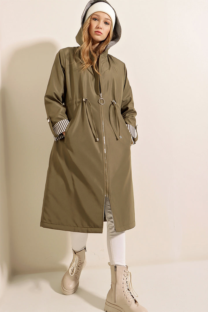 Bigdart 9091 Manteau trench à capuche avec cordon de serrage - Kaki