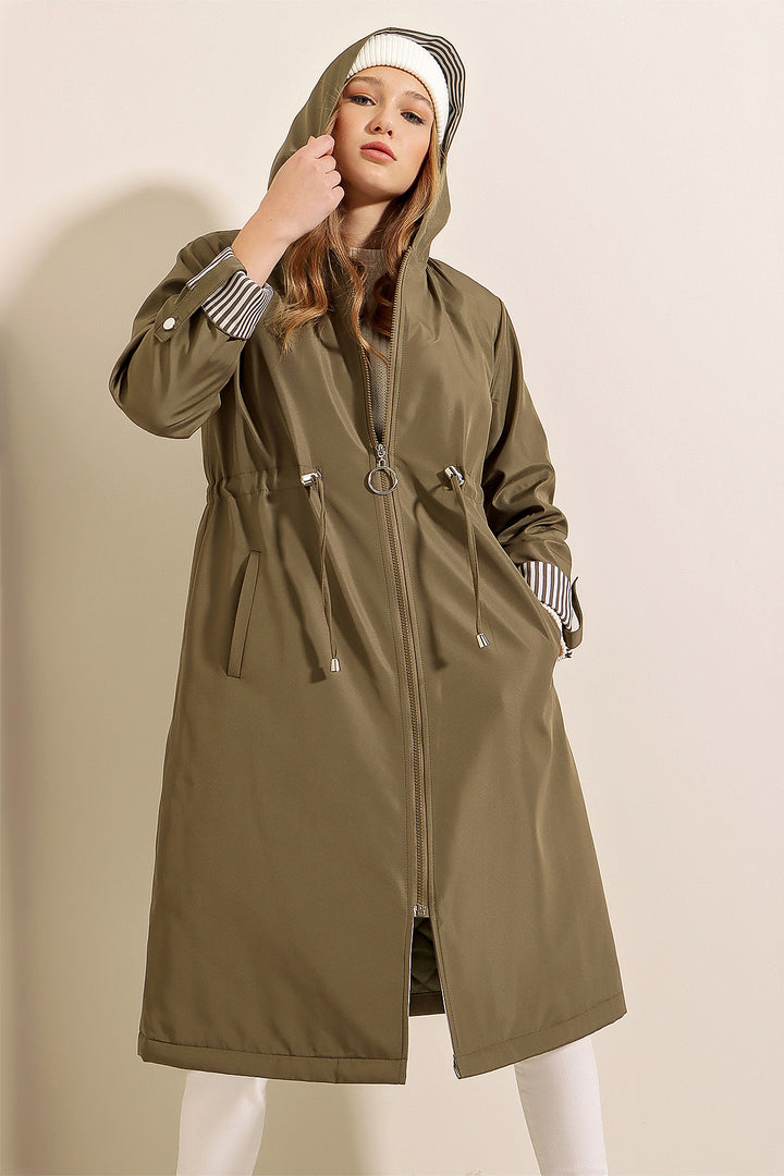 Bigdart 9091 Manteau trench à capuche avec cordon de serrage - Kaki
