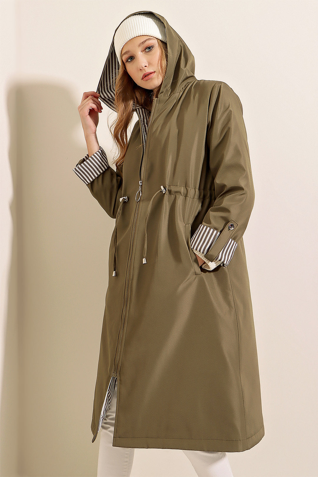 Bigdart 9091 Manteau trench à capuche avec cordon de serrage - Kaki