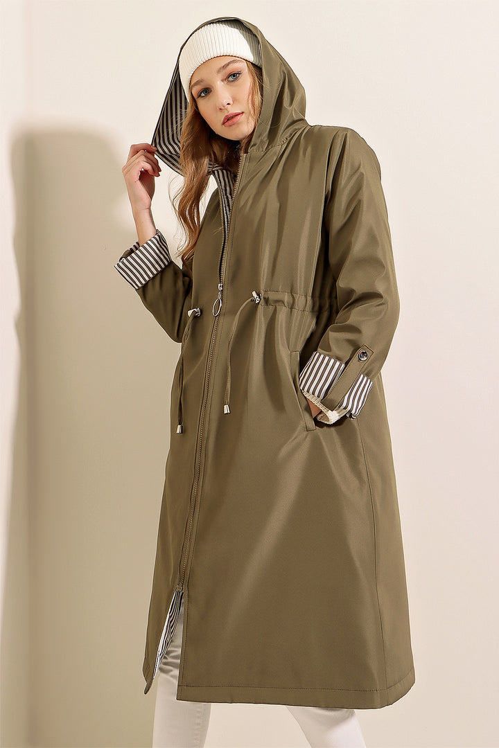 Bigdart 9091 Manteau trench à capuche avec cordon de serrage - Kaki