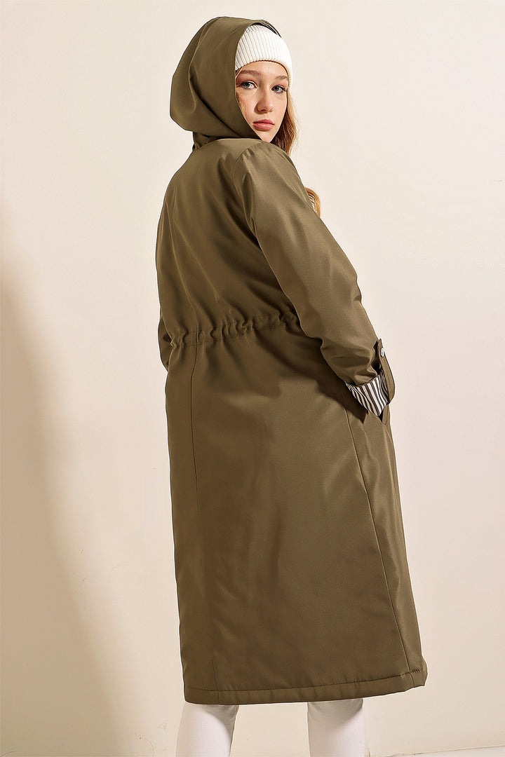 Bigdart 9091 Manteau trench à capuche avec cordon de serrage - Kaki
