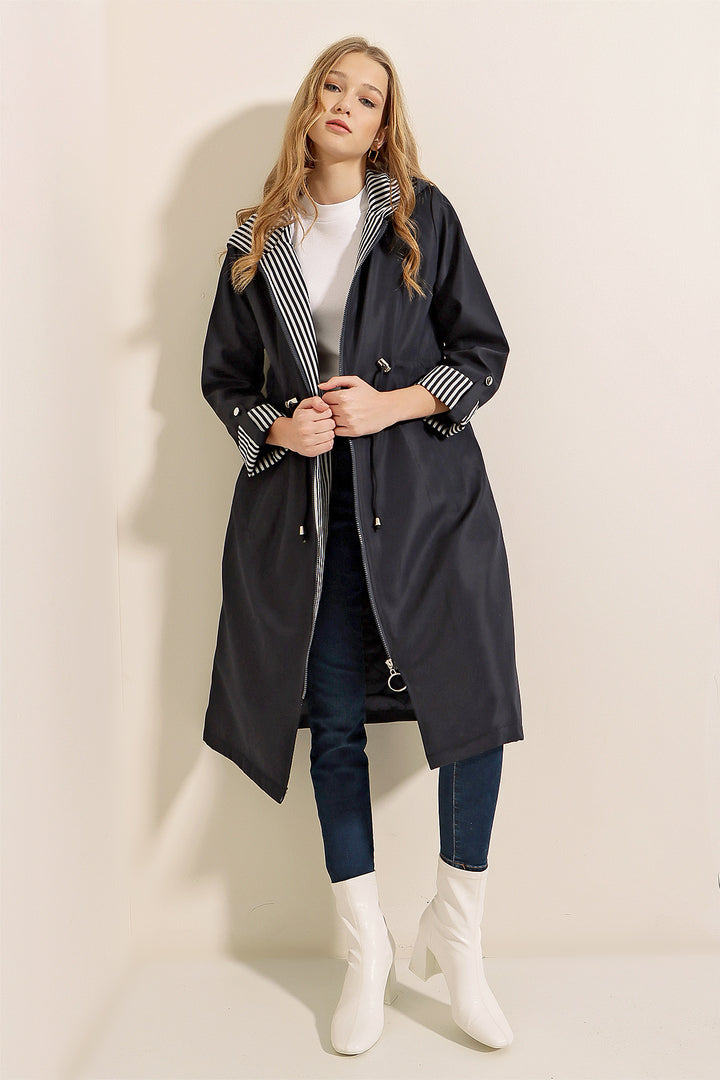 Bigdart 9091 Manteau trench à capuche avec cordon de serrage - Bleu marine