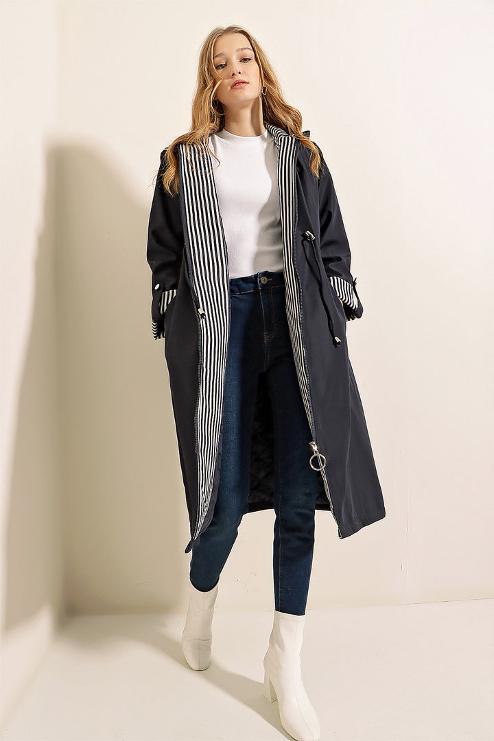 Bigdart 9091 Manteau trench à capuche avec cordon de serrage - Bleu marine