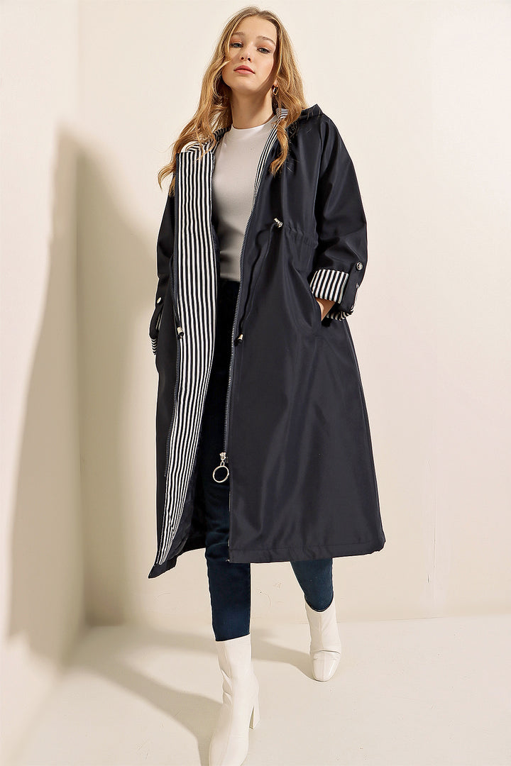 Bigdart 9091 Manteau trench à capuche avec cordon de serrage - Bleu marine