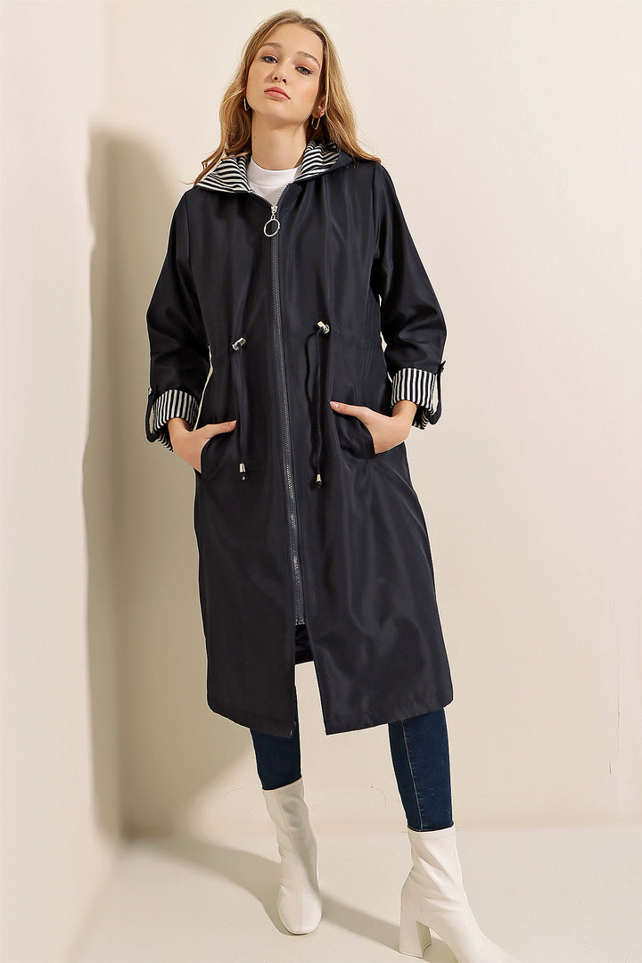 Bigdart 9091 Manteau trench à capuche avec cordon de serrage - Bleu marine