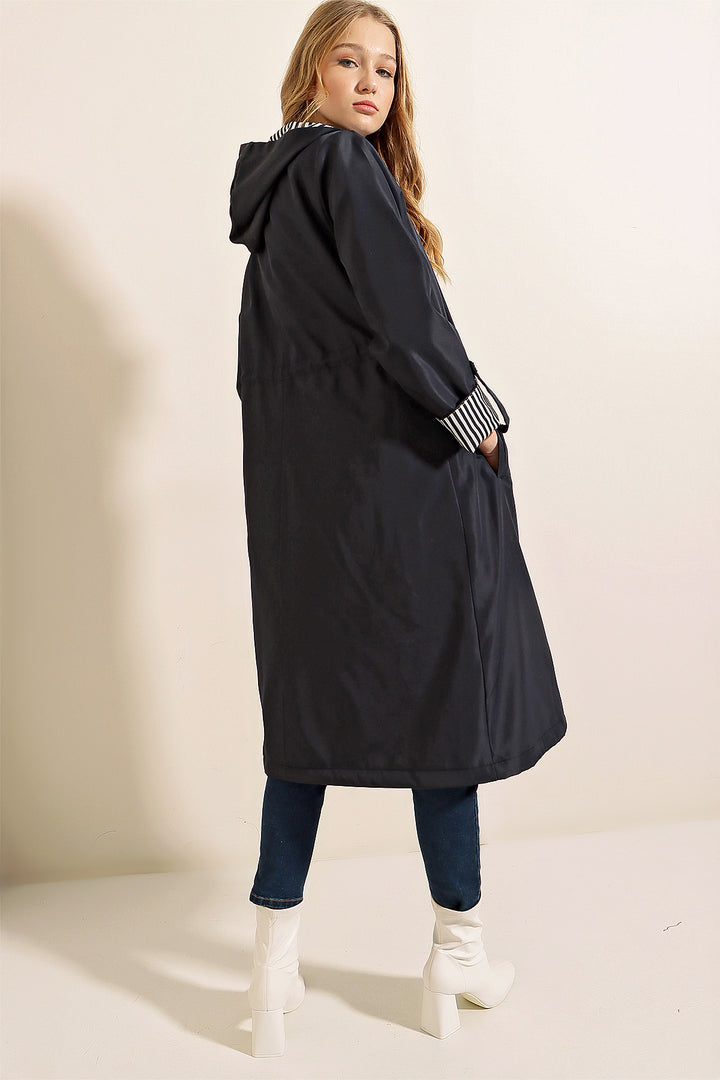 Bigdart 9091 Manteau trench à capuche avec cordon de serrage - Bleu marine