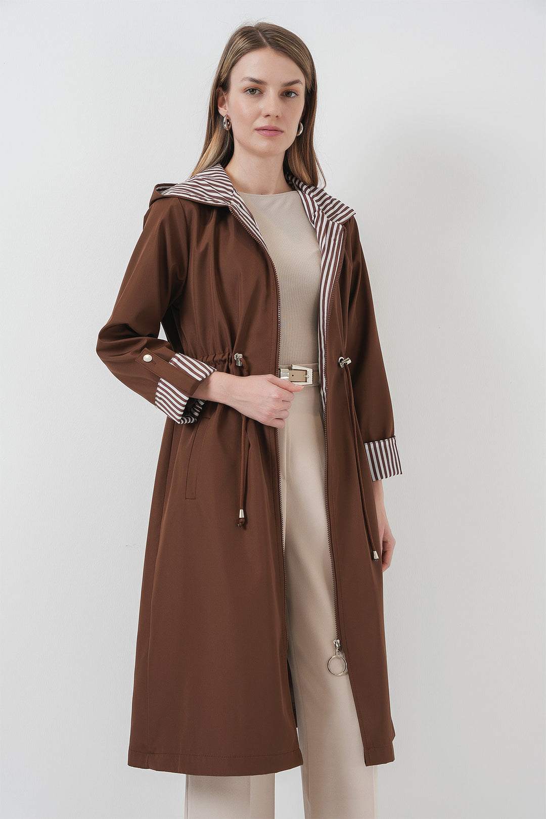 Bigdart 9091 Manteau trench à capuche avec cordon de serrage - Marron
