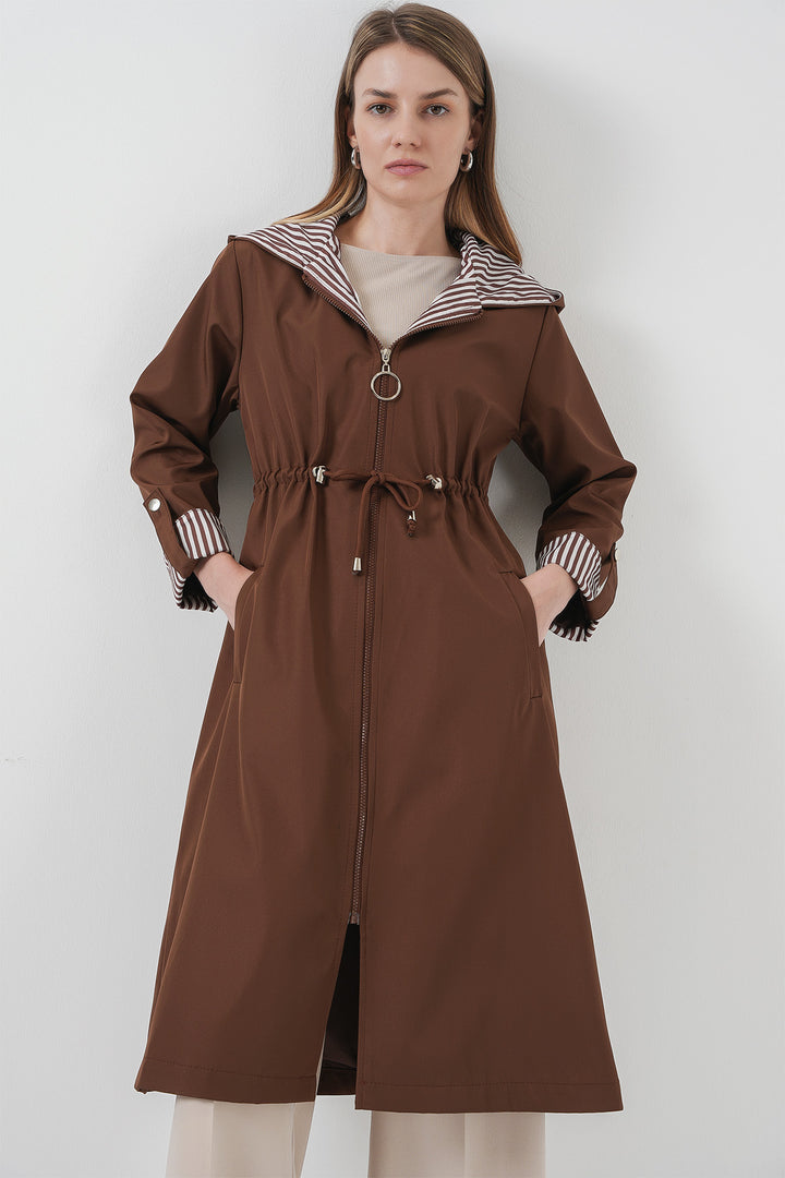 Bigdart 9091 Manteau trench à capuche avec cordon de serrage - Marron