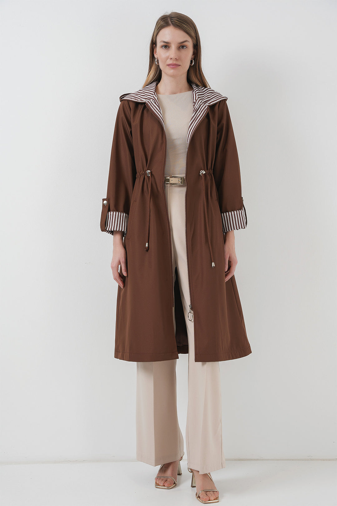 Bigdart 9091 Manteau trench à capuche avec cordon de serrage - Marron
