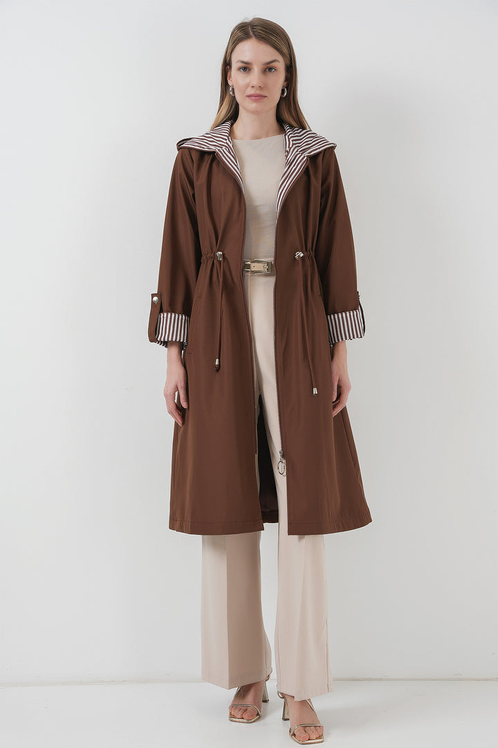 Bigdart 9091 Manteau trench à capuche avec cordon de serrage - Marron