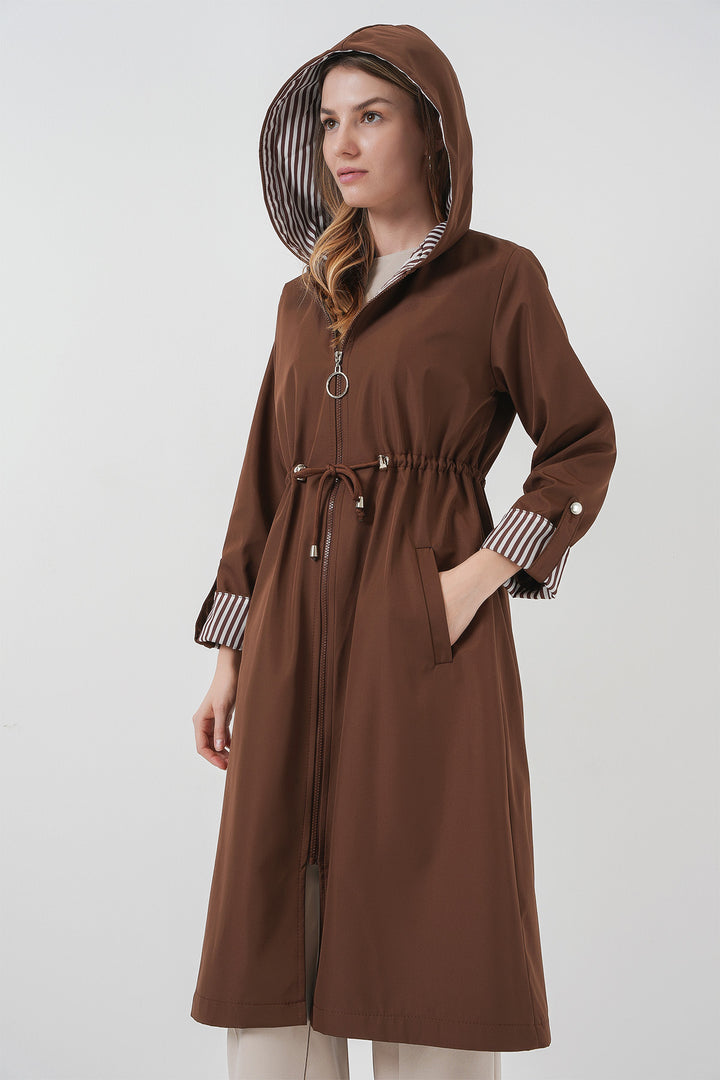 Bigdart 9091 Manteau trench à capuche avec cordon de serrage - Marron
