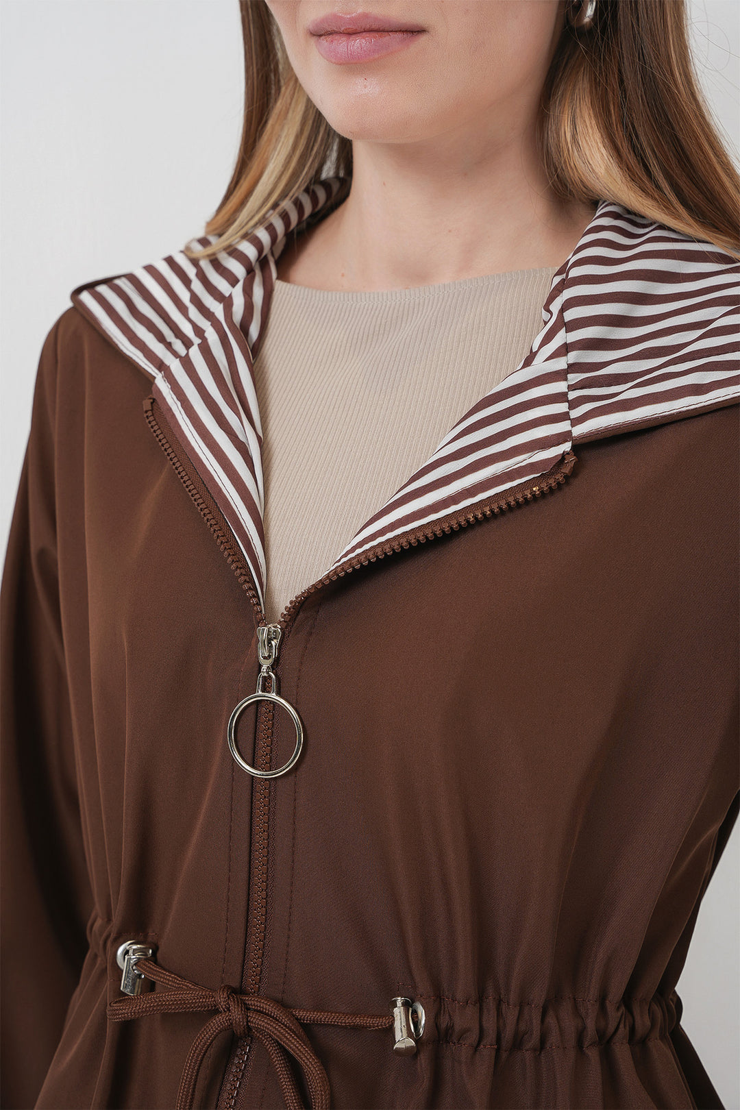 Bigdart 9091 Manteau trench à capuche avec cordon de serrage - Marron