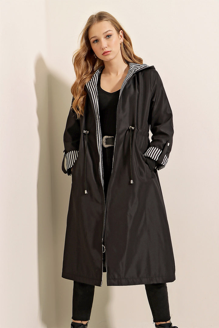 Bigdart Trench-coat à capuche avec taille froncée 9091 - Noir