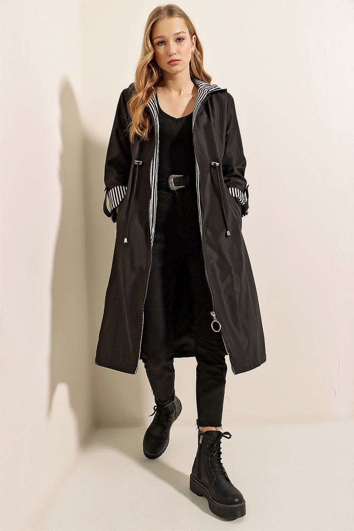 Bigdart Trench-coat à capuche avec taille froncée 9091 - Noir