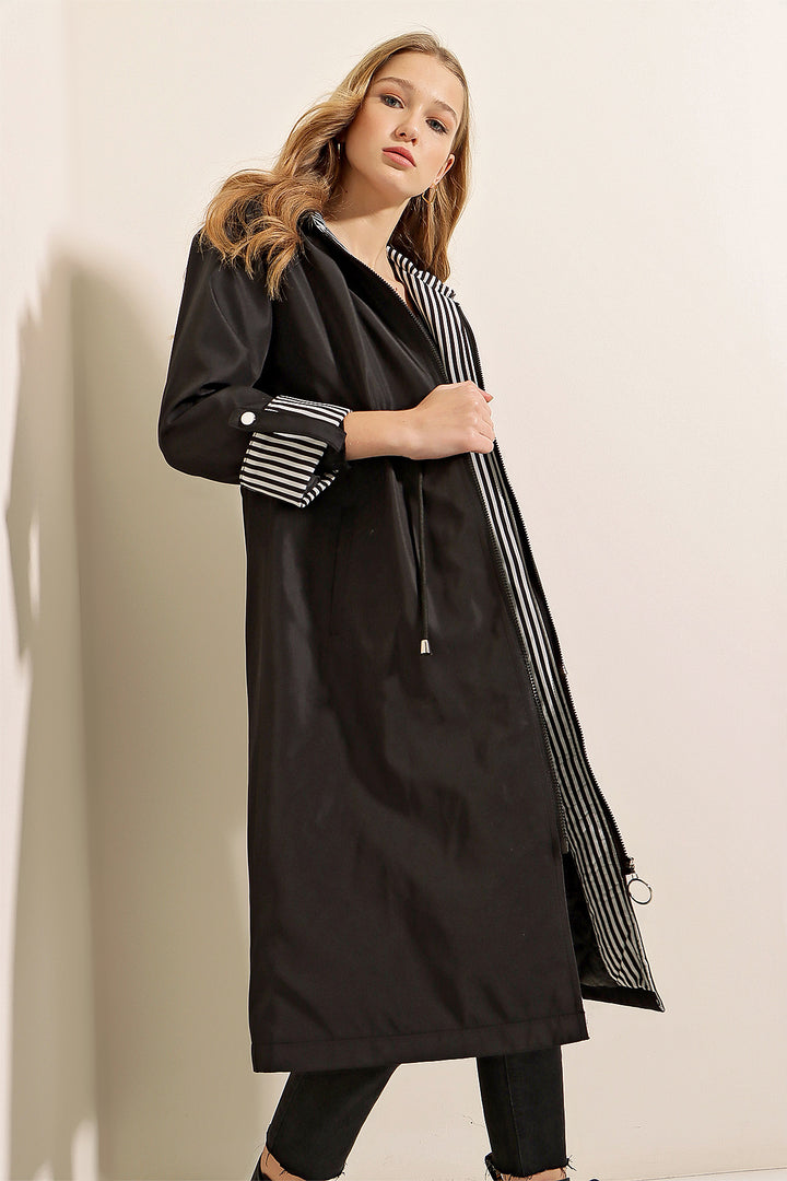 Bigdart Trench-coat à capuche avec taille froncée 9091 - Noir