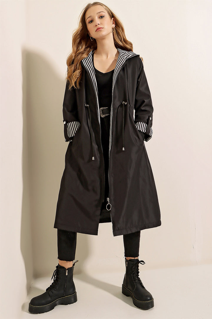 Bigdart Trench-coat à capuche avec taille froncée 9091 - Noir