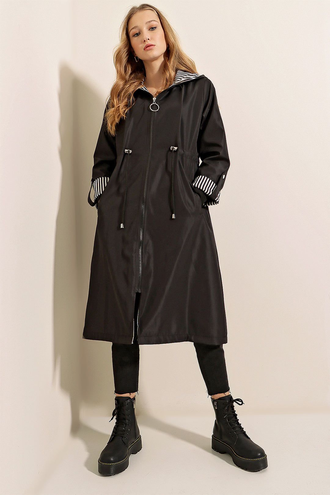Bigdart Trench-coat à capuche avec taille froncée 9091 - Noir