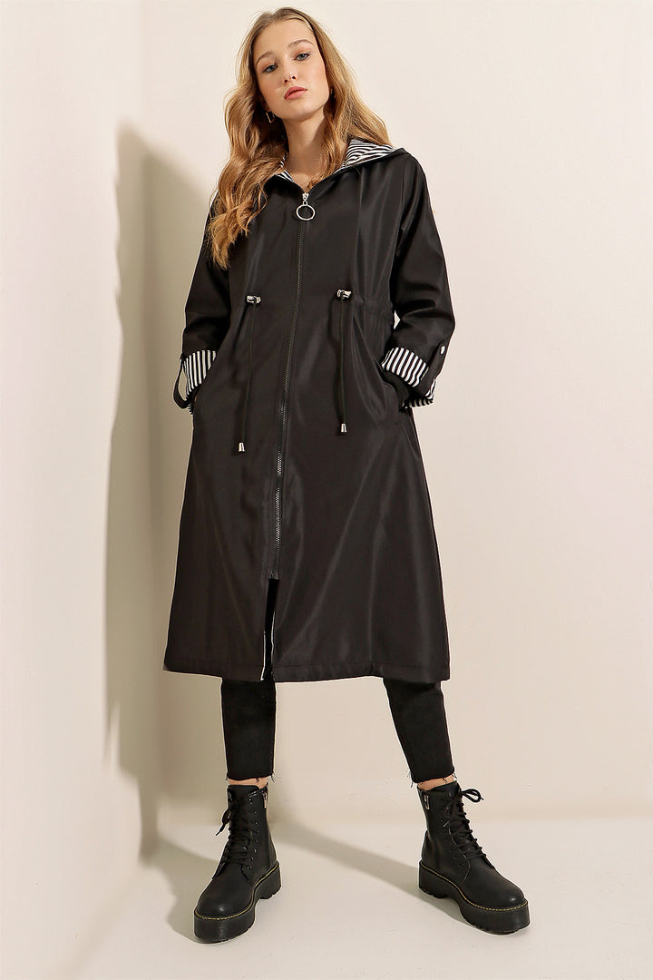 Bigdart Trench-coat à capuche avec taille froncée 9091 - Noir