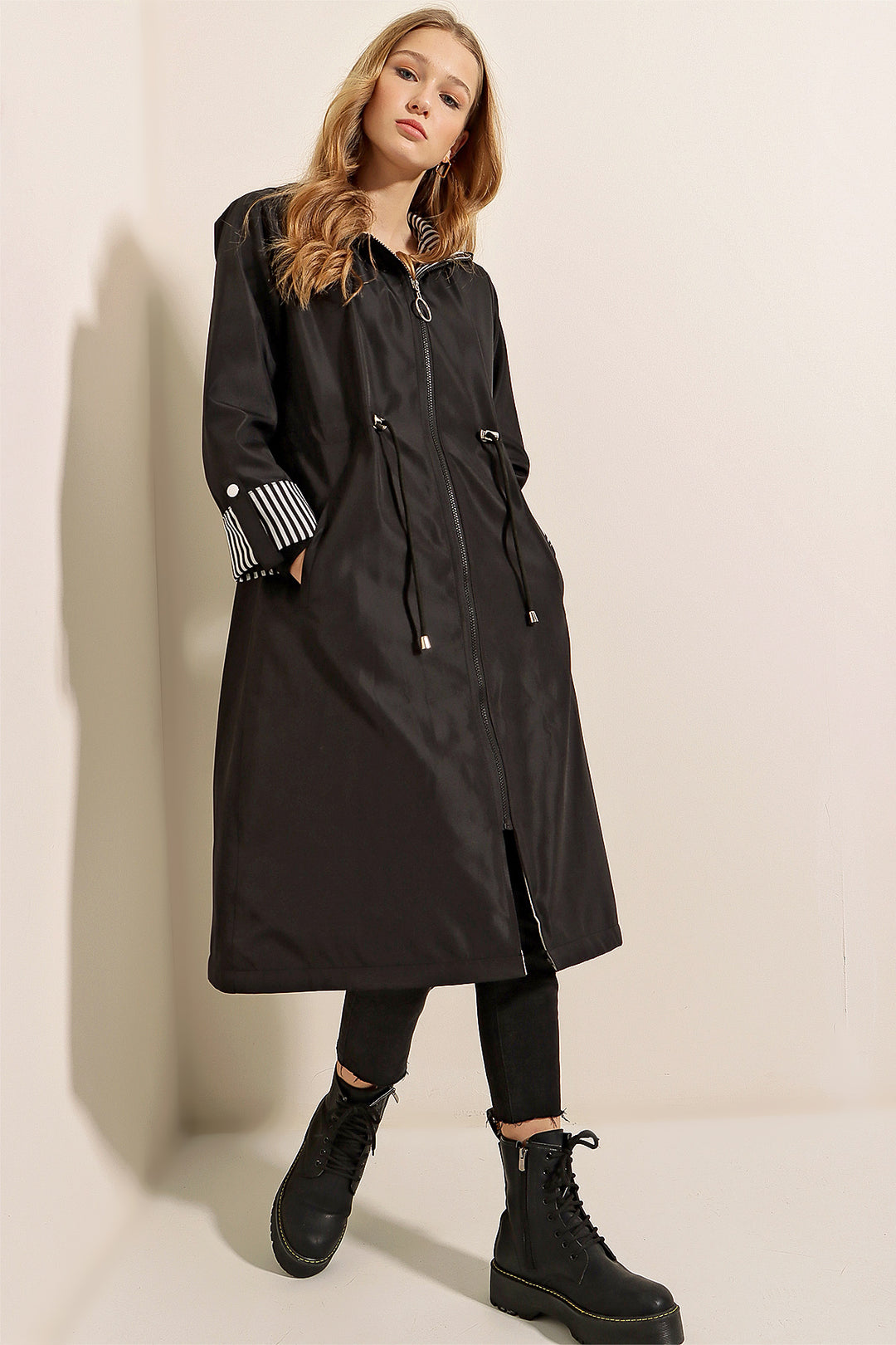 Bigdart Trench-coat à capuche avec taille froncée 9091 - Noir