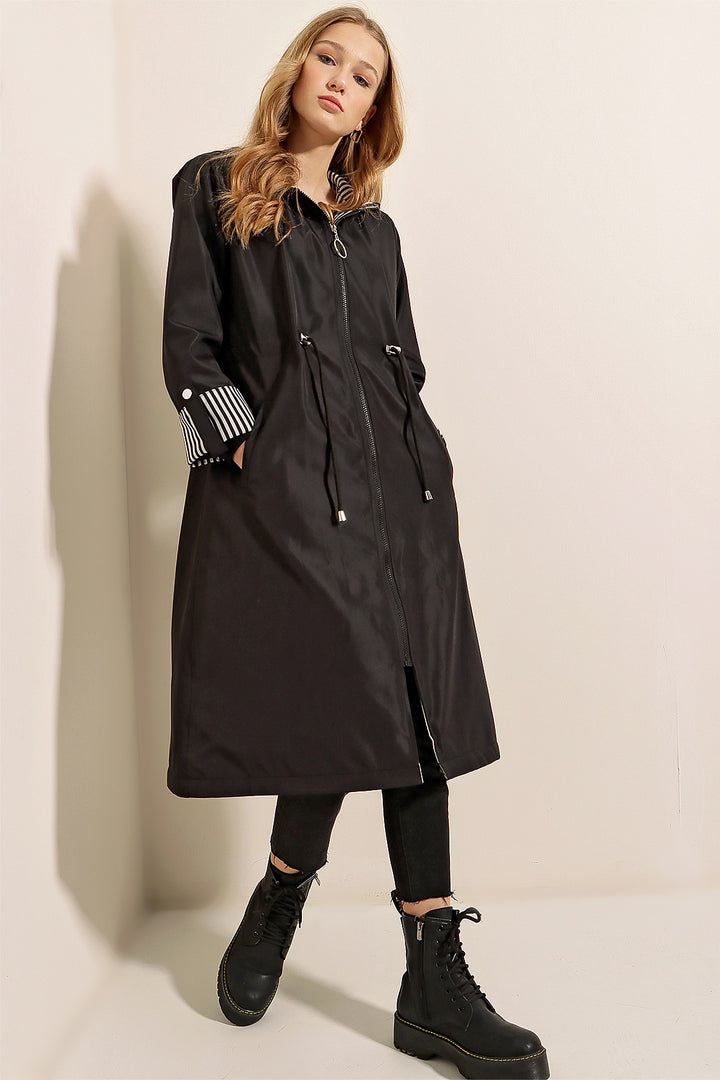 Bigdart Trench-coat à capuche avec taille froncée 9091 - Noir