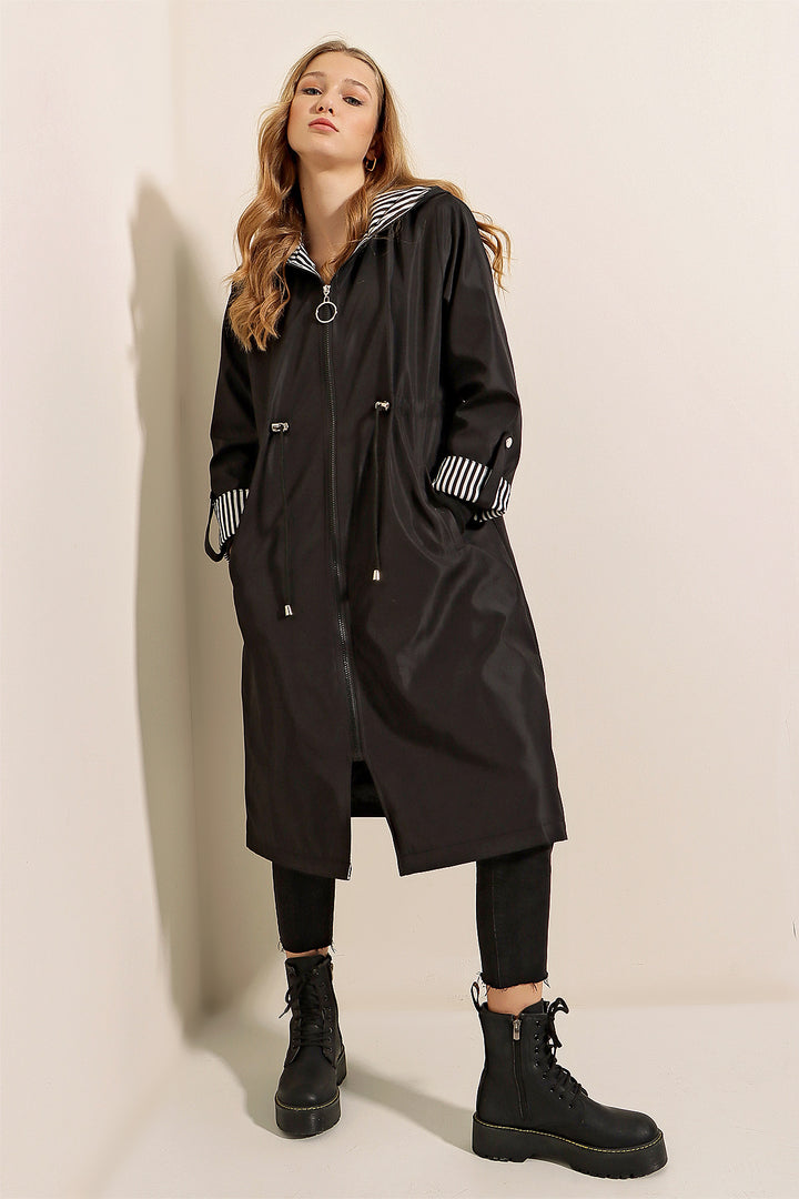 Bigdart Trench-coat à capuche avec taille froncée 9091 - Noir