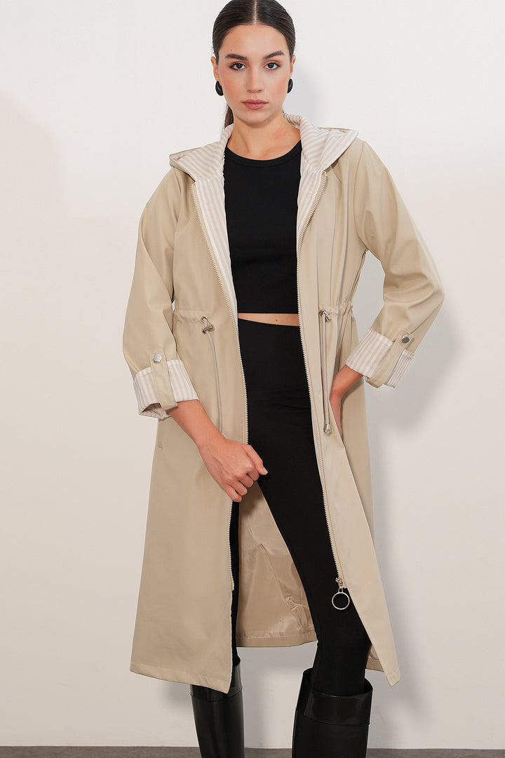 Bigdart Trench-coat à capuche avec taille froncée 9091 - Pierre
