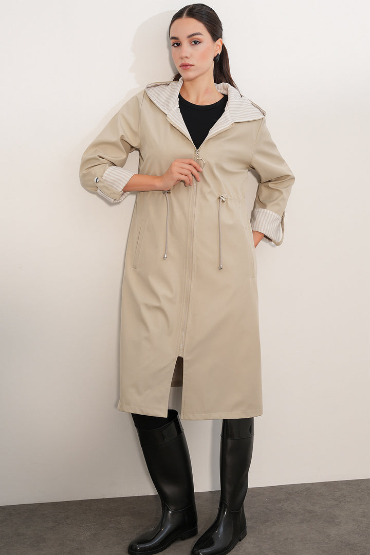 Bigdart Trench-coat à capuche avec taille froncée 9091 - Pierre
