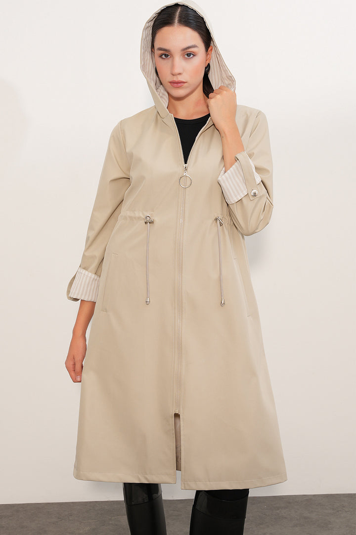 Bigdart Trench-coat à capuche avec taille froncée 9091 - Pierre