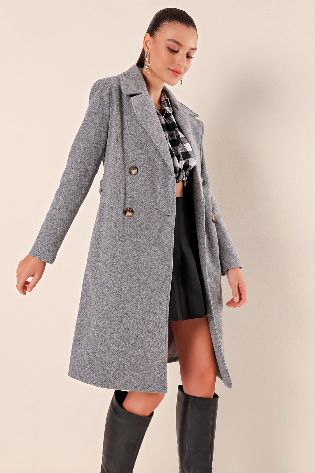 Bigdart 9095 Manteau en Laine à Col Croisé - a.Griss