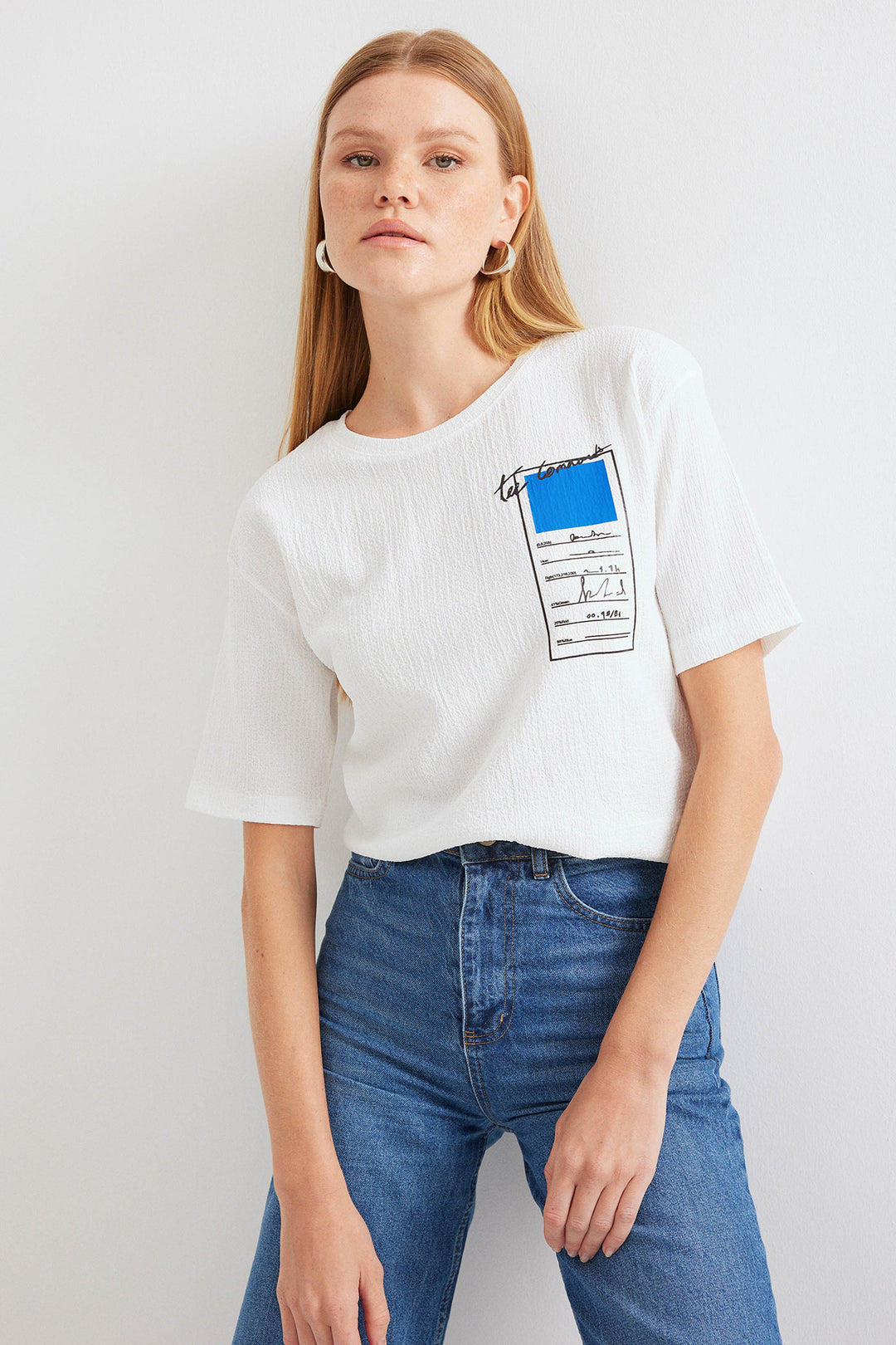 Bigdart T-shirt basique en tricot imprimé 911 - Bleu