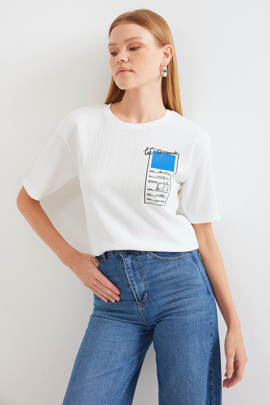 Bigdart T-shirt basique en tricot imprimé 911 - Bleu