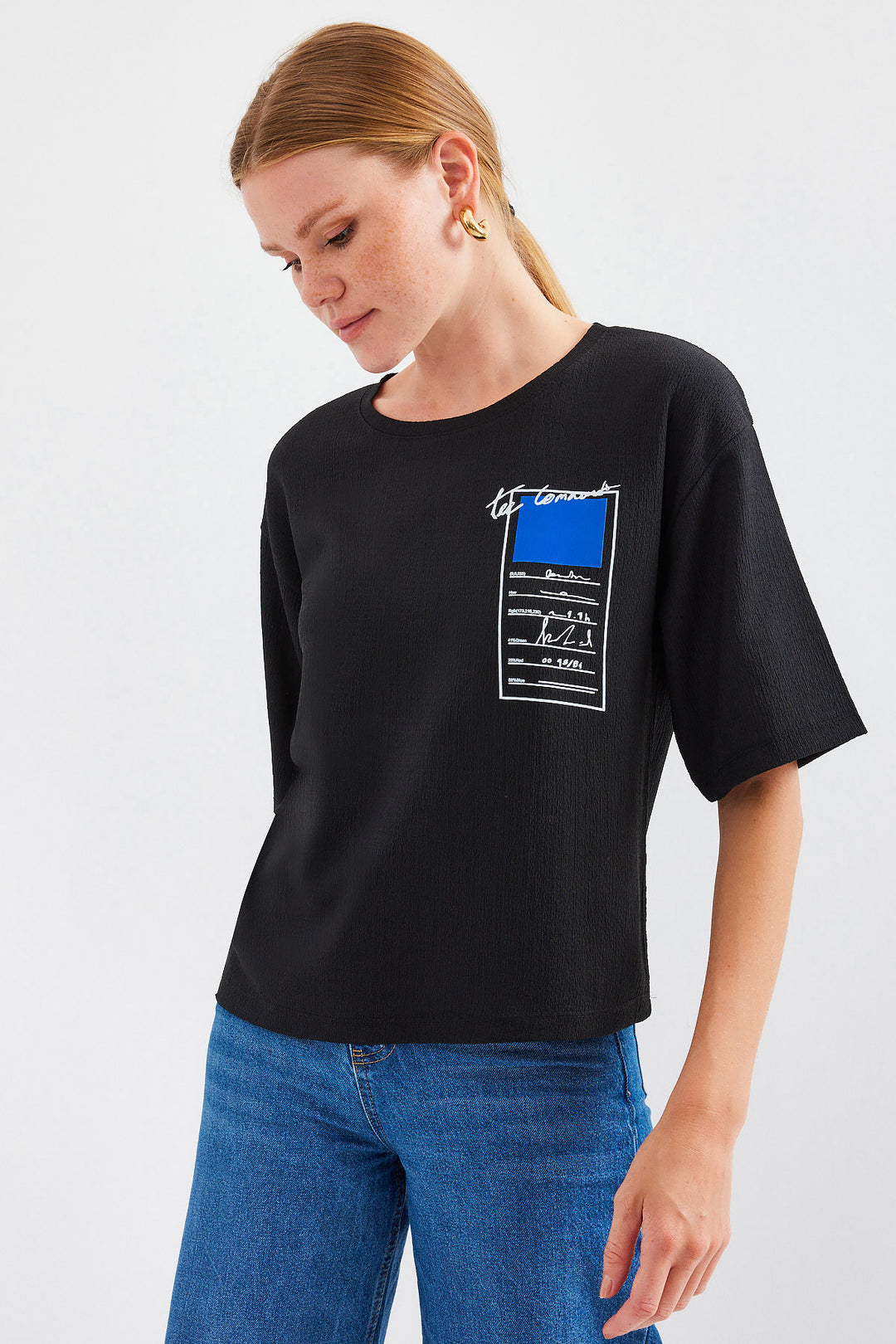 Bigdart 911 T-shirt basique en tricot imprimé - Noir