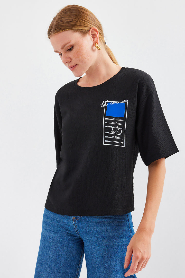 Bigdart 911 T-shirt basique en tricot imprimé - Noir