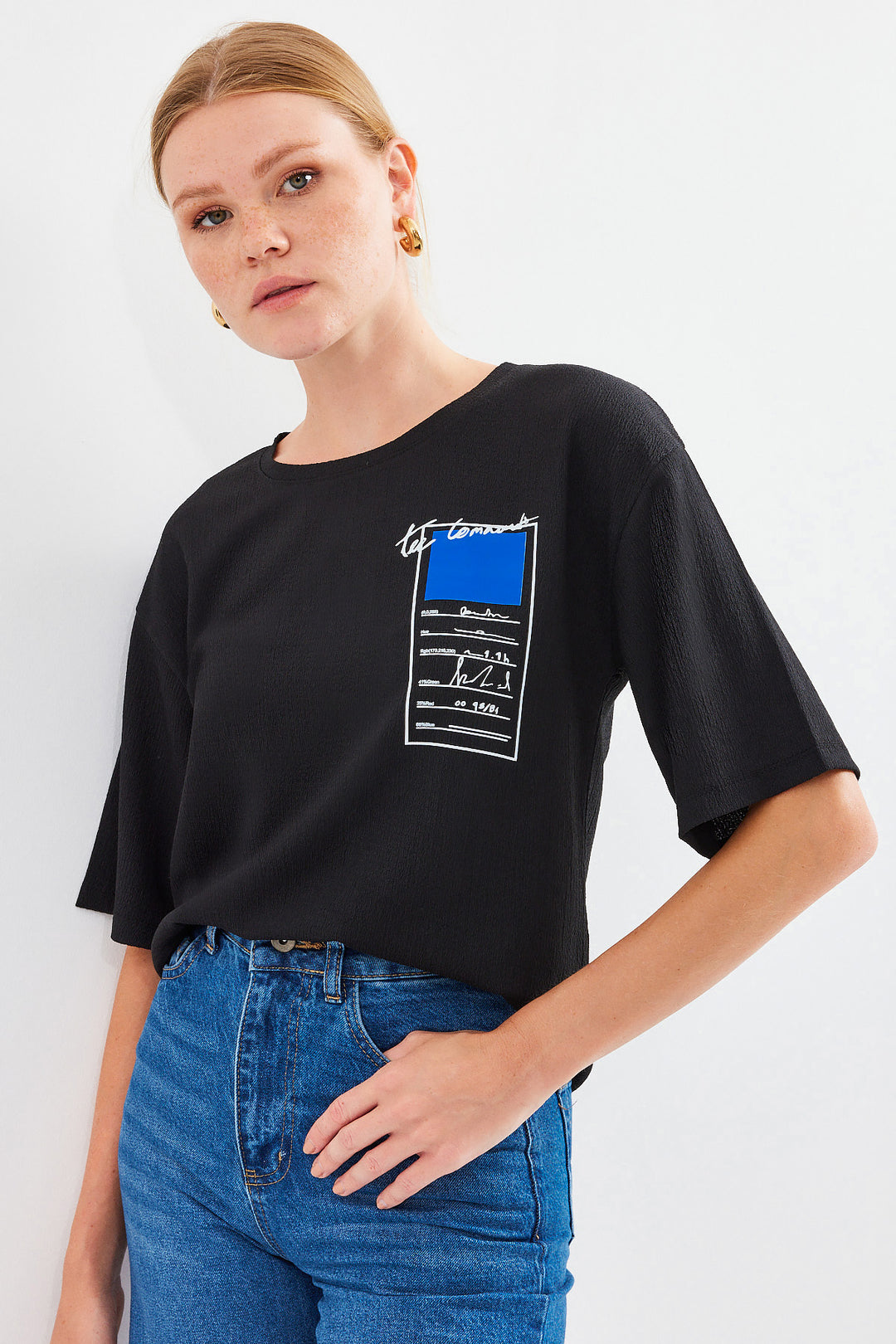 Bigdart 911 T-shirt basique en tricot imprimé - Noir