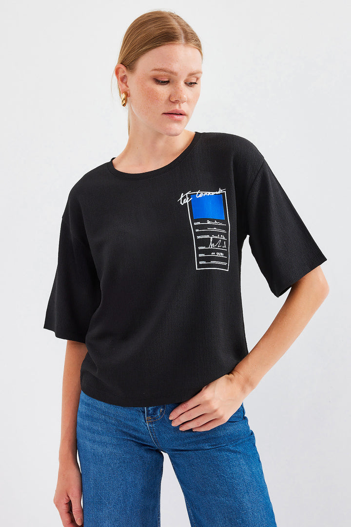Bigdart 911 T-shirt basique en tricot imprimé - Noir