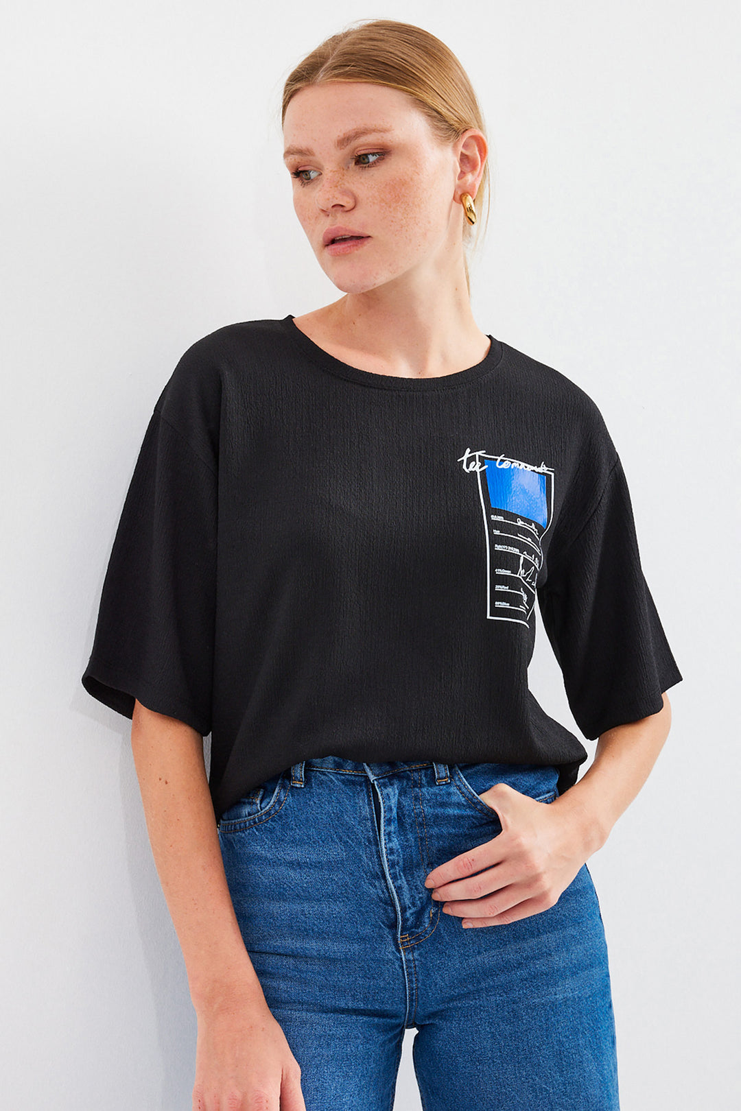 Bigdart 911 T-shirt basique en tricot imprimé - Noir
