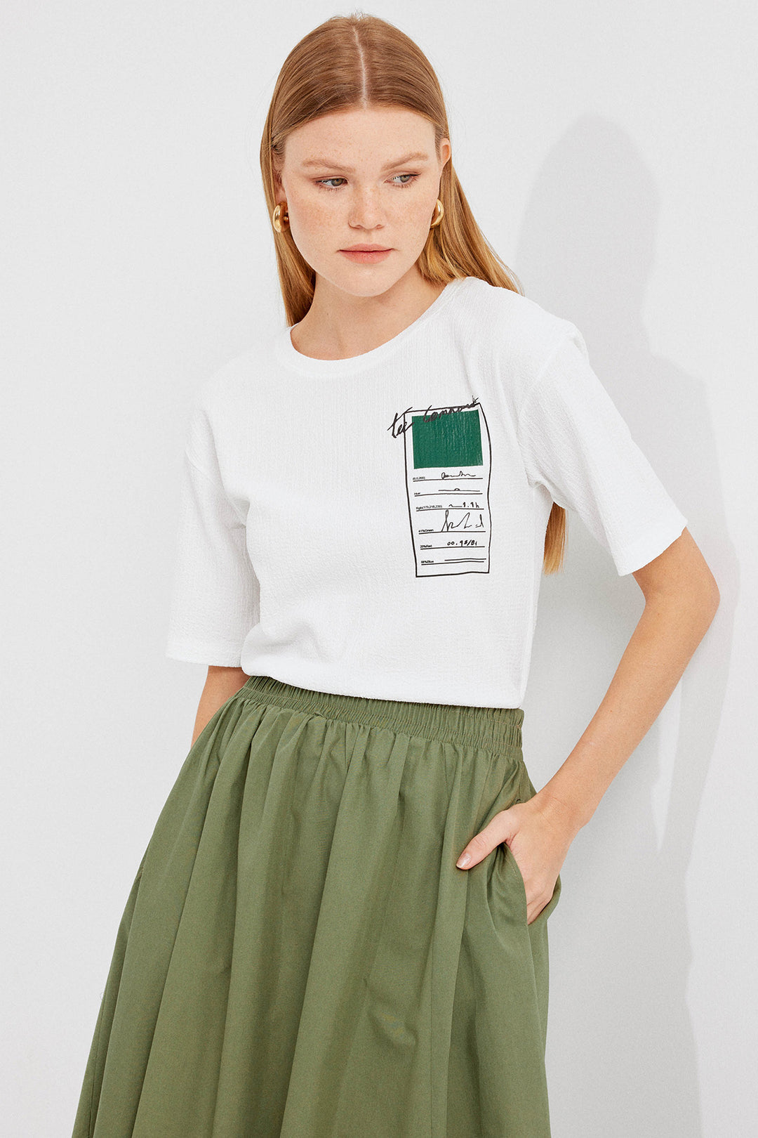 Bigdart T-shirt basique en tricot imprimé 911 - Vert