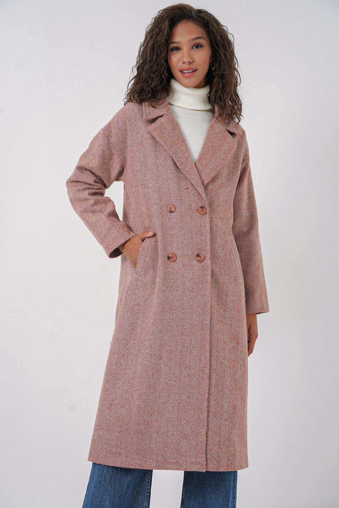 Bigdart 9113 Manteau long en laine oversize - Saumon