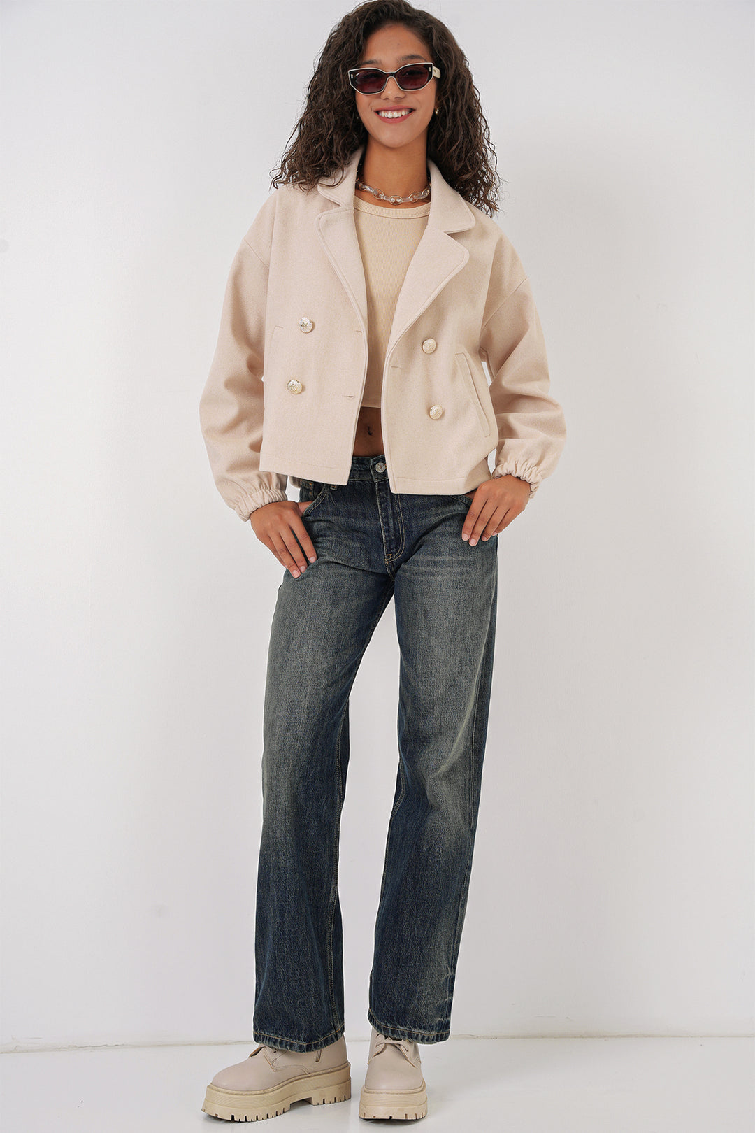 Bigdart 9117 Veste Crop à Col Croisé - Beige