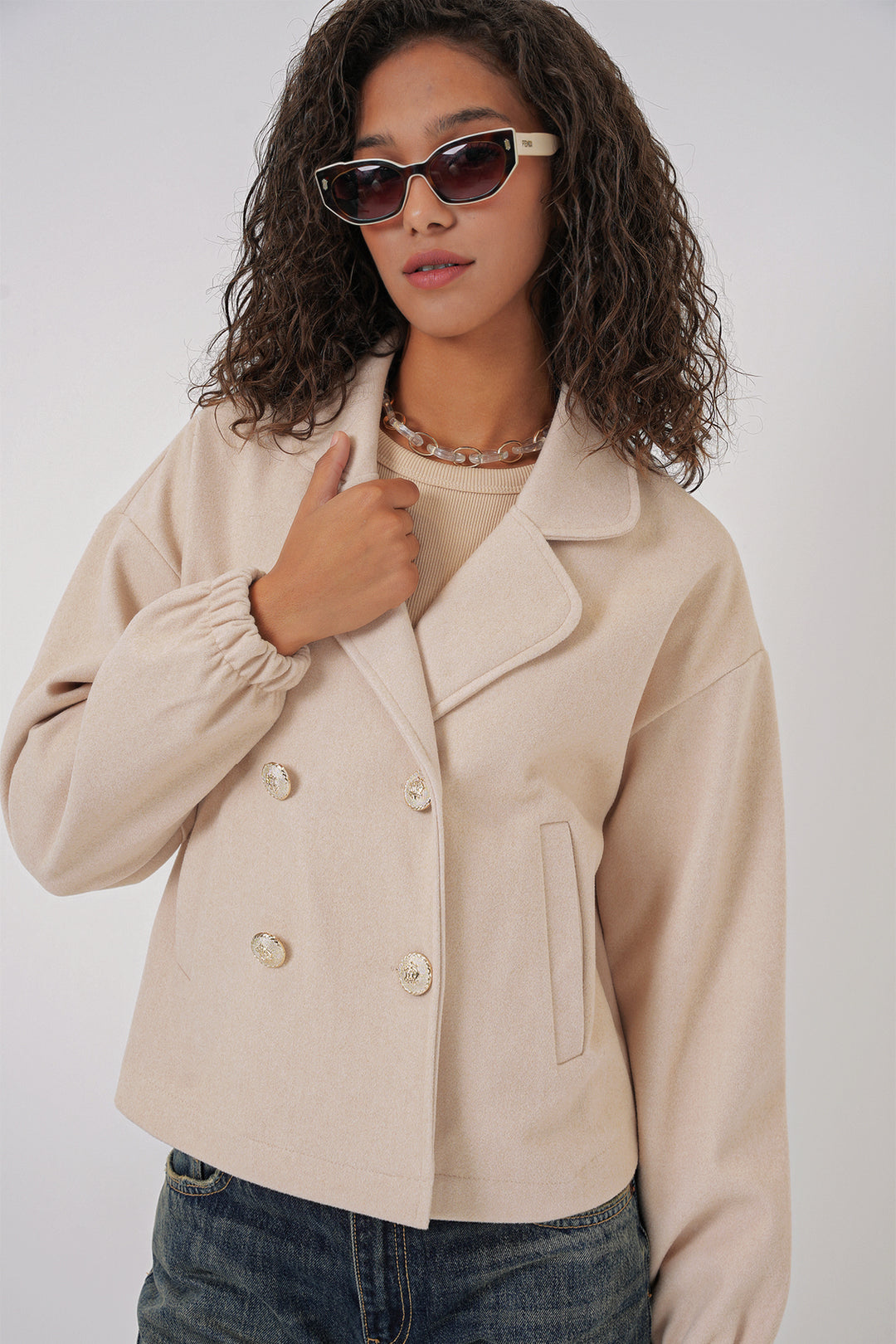 Bigdart 9117 Veste Crop à Col Croisé - Beige